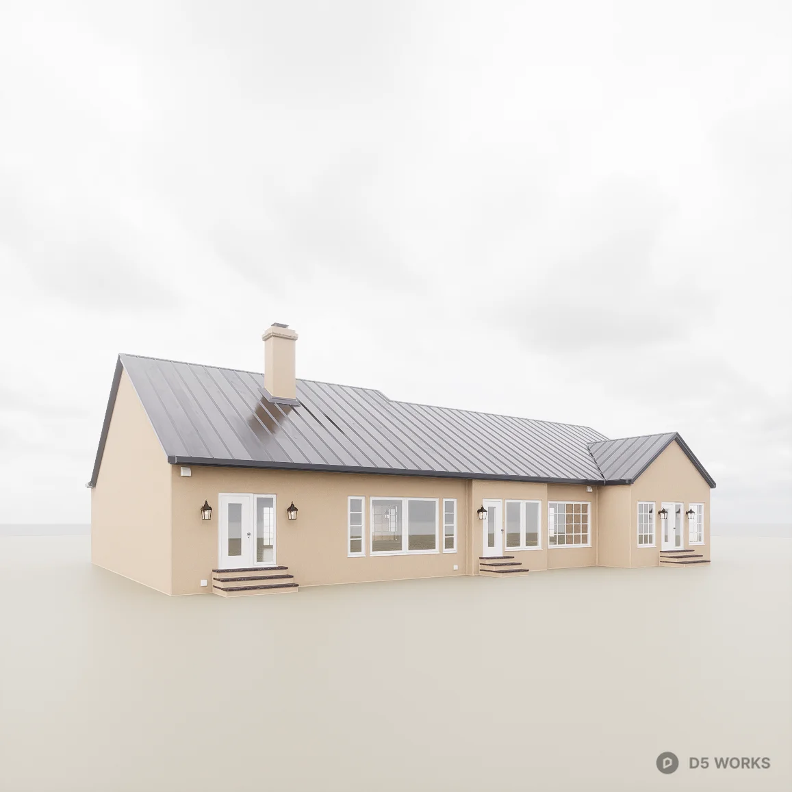 Modern Suburban Ranch House with Two-Car Garage 3d model thumbnail 2