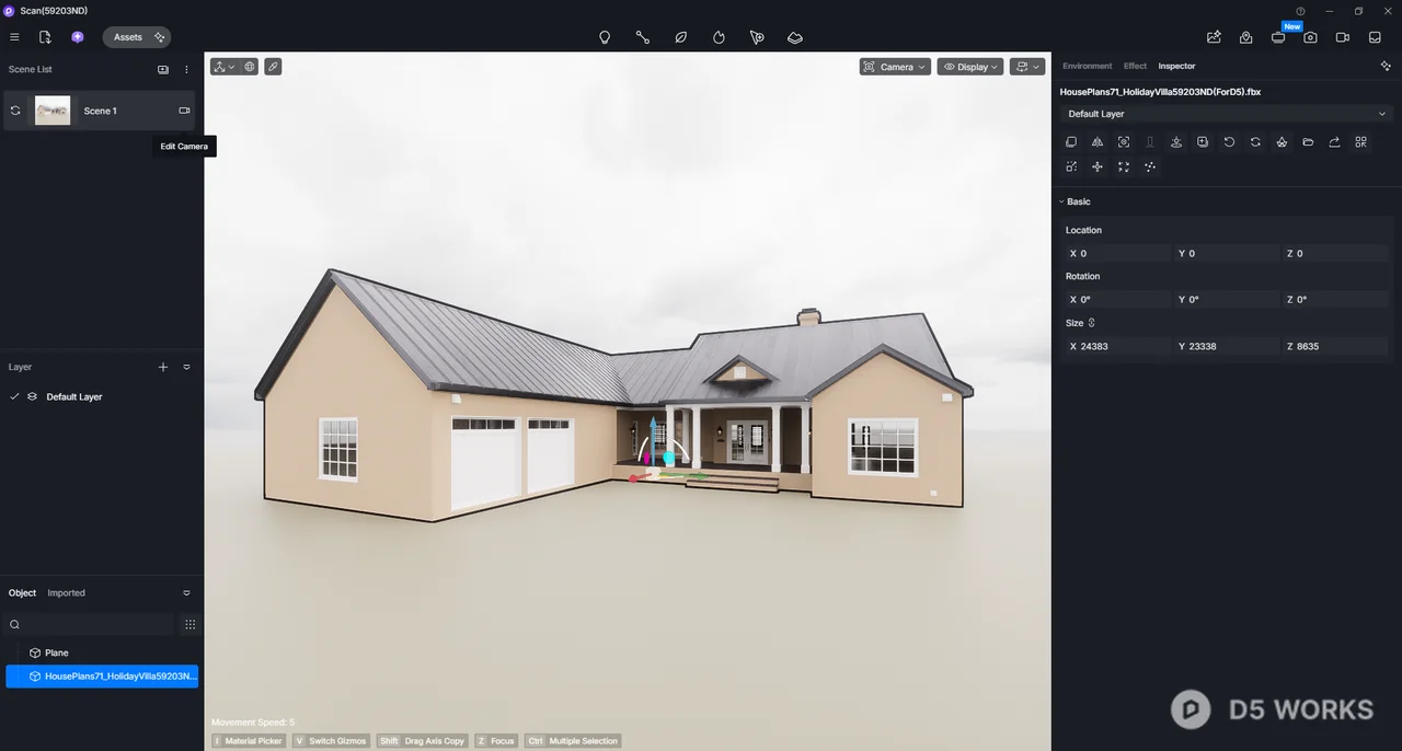Modern Suburban Ranch House with Two-Car Garage 3d model thumbnail 3
