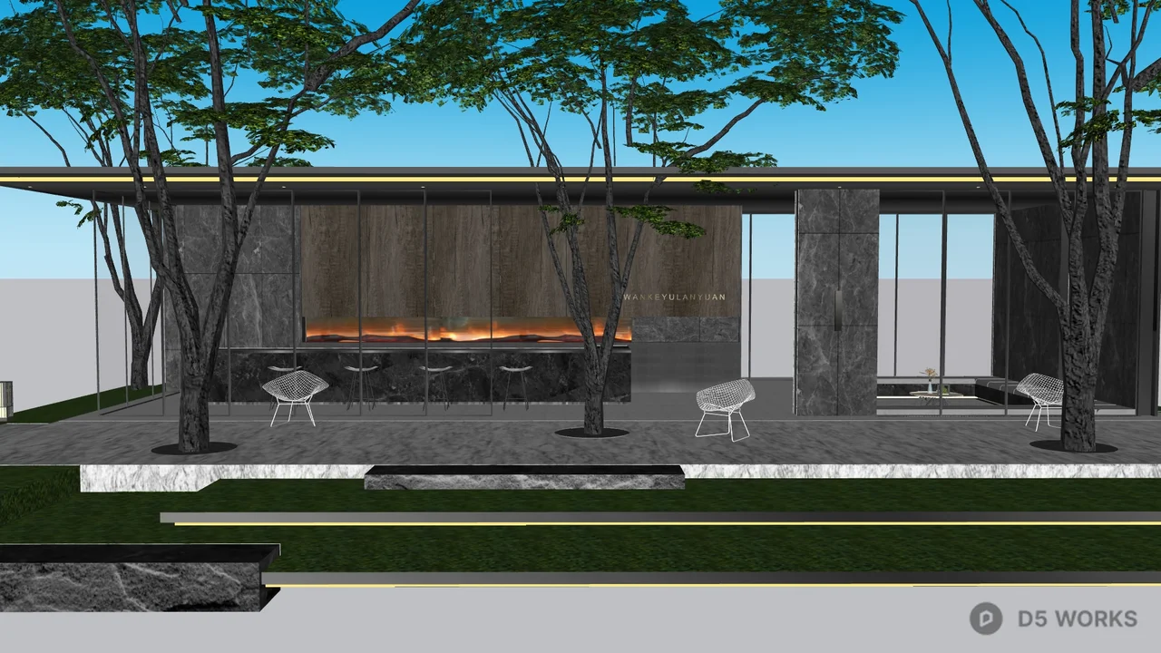 Modern Villa Balcony With Fire Pit And Minimalist Seating 3d model - Image 1