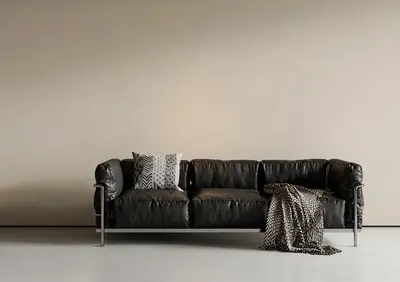 Leather Three-Seater Sofa With Metal Frame 3d model