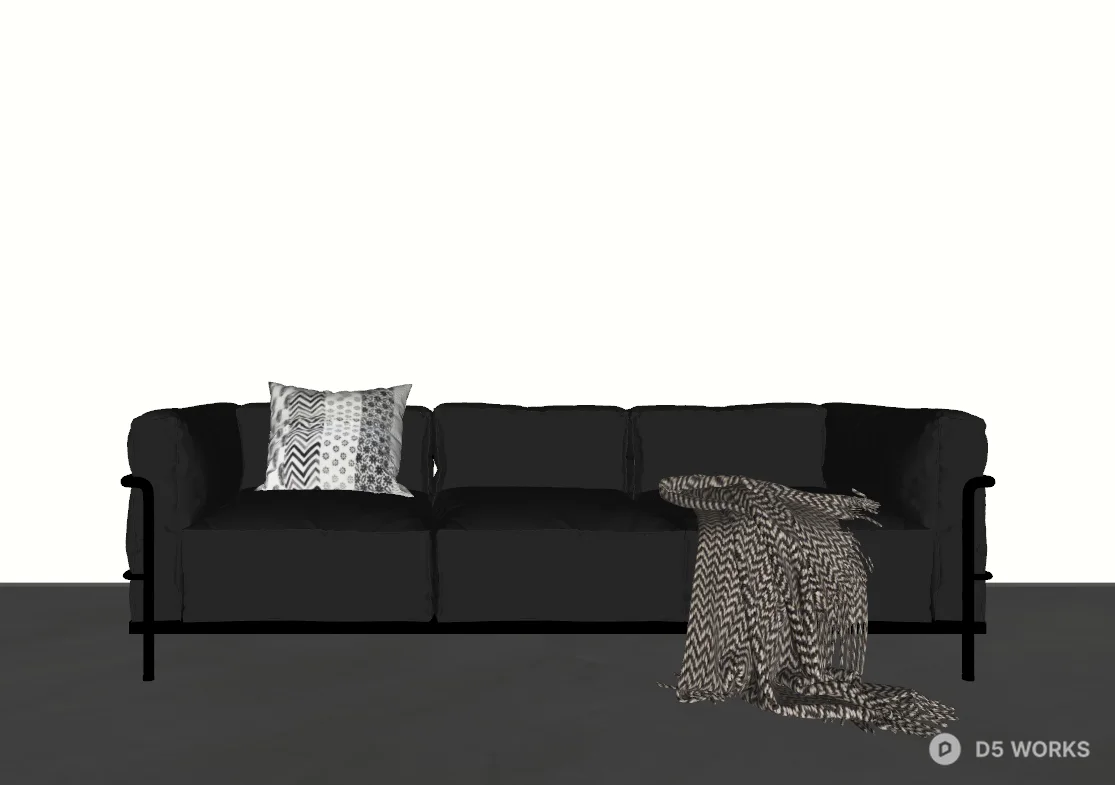 Leather Three-Seater Sofa With Metal Frame 3d model thumbnail 2