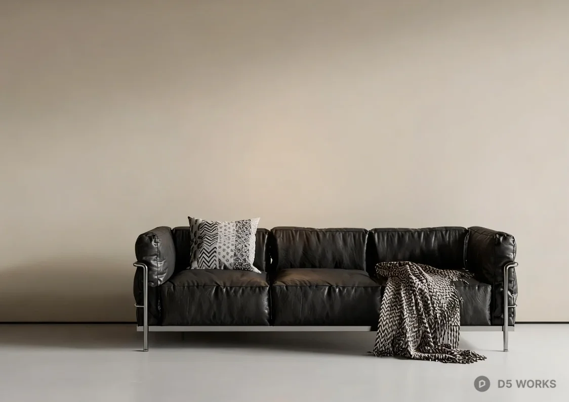 Leather Three-Seater Sofa With Metal Frame 3d model - Image 1