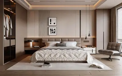 Modern Minimalist Bedroom Warm Atmosphere 3d model