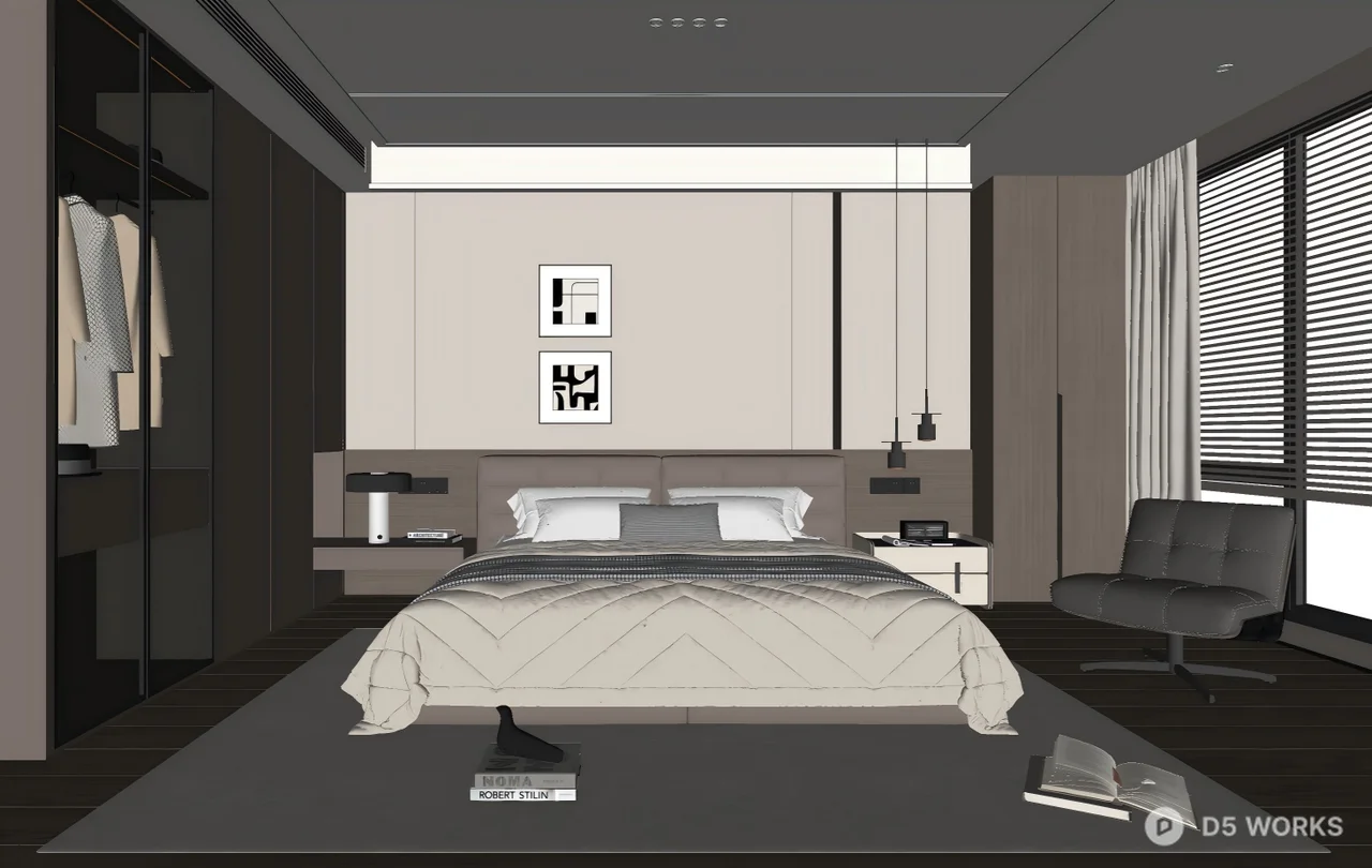 Modern Minimalist Bedroom Warm Atmosphere 3d model thumbnail 2