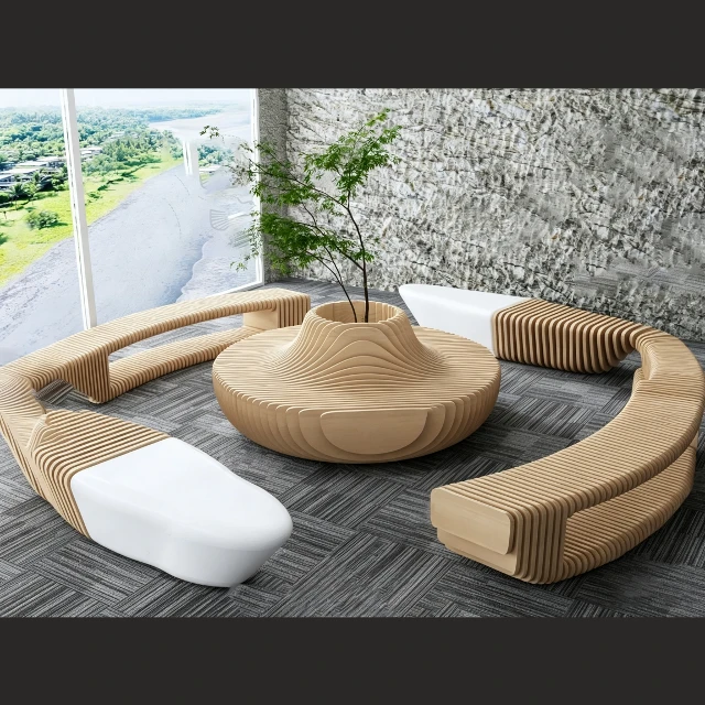 Parametric Plywood Circular Bench with Planter 3d model