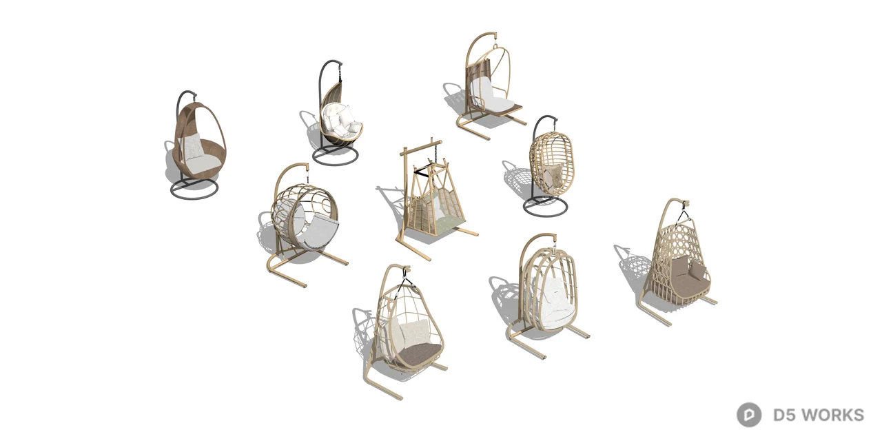 Modern Wicker Hanging Egg Chair 3d model thumbnail 2