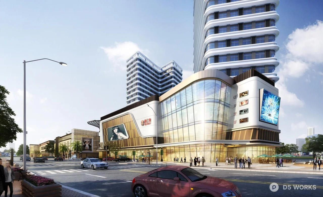 Modern Commercial Complex With Green Roof And Central Plaza 3d model thumbnail 2