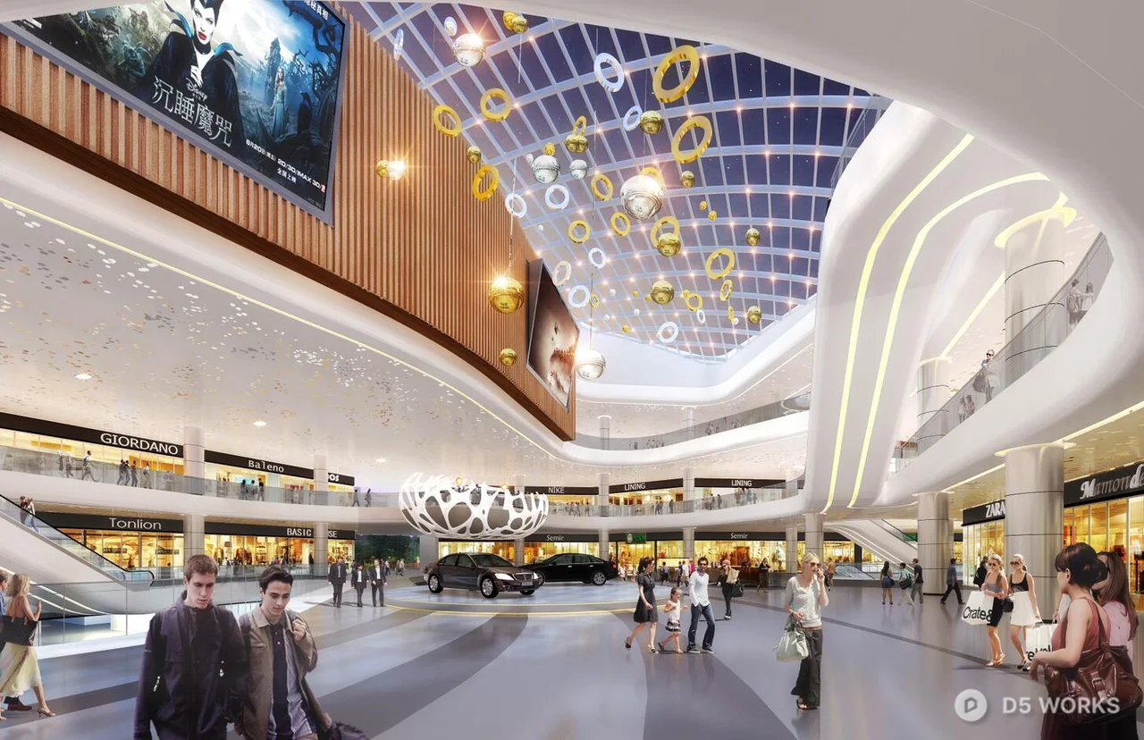 Modern Commercial Complex With Green Roof And Central Plaza 3d model thumbnail 3