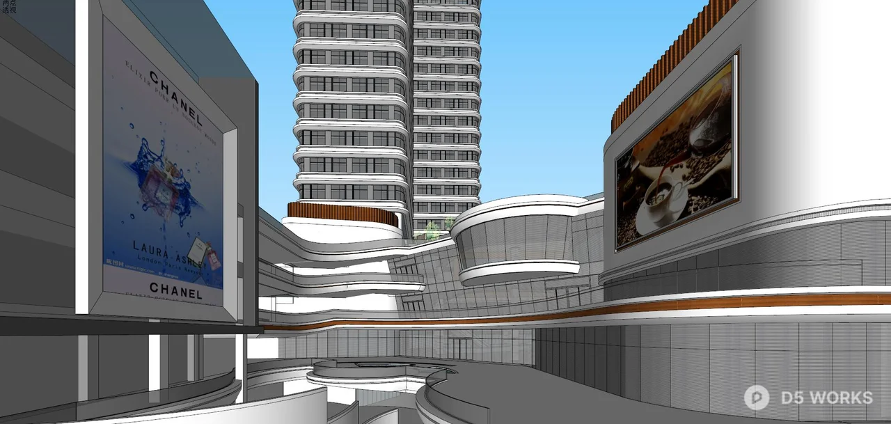 Modern Commercial Complex With Green Roof And Central Plaza 3d model thumbnail 4