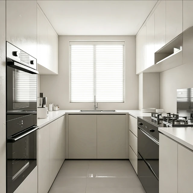 Modern Minimalist Galley Kitchen Interior Scene 3d model