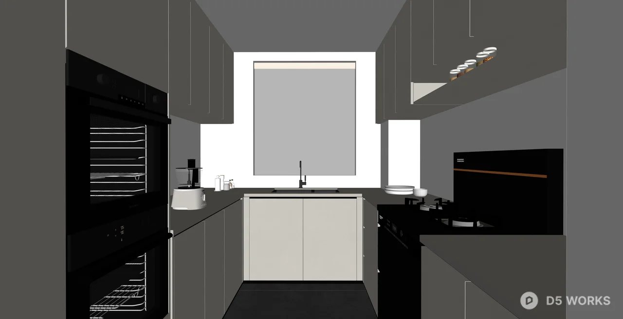 Modern Minimalist Galley Kitchen Interior Scene 3d model thumbnail 2