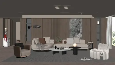 Modern Minimalist Living Room with Neutral Tones 3d model