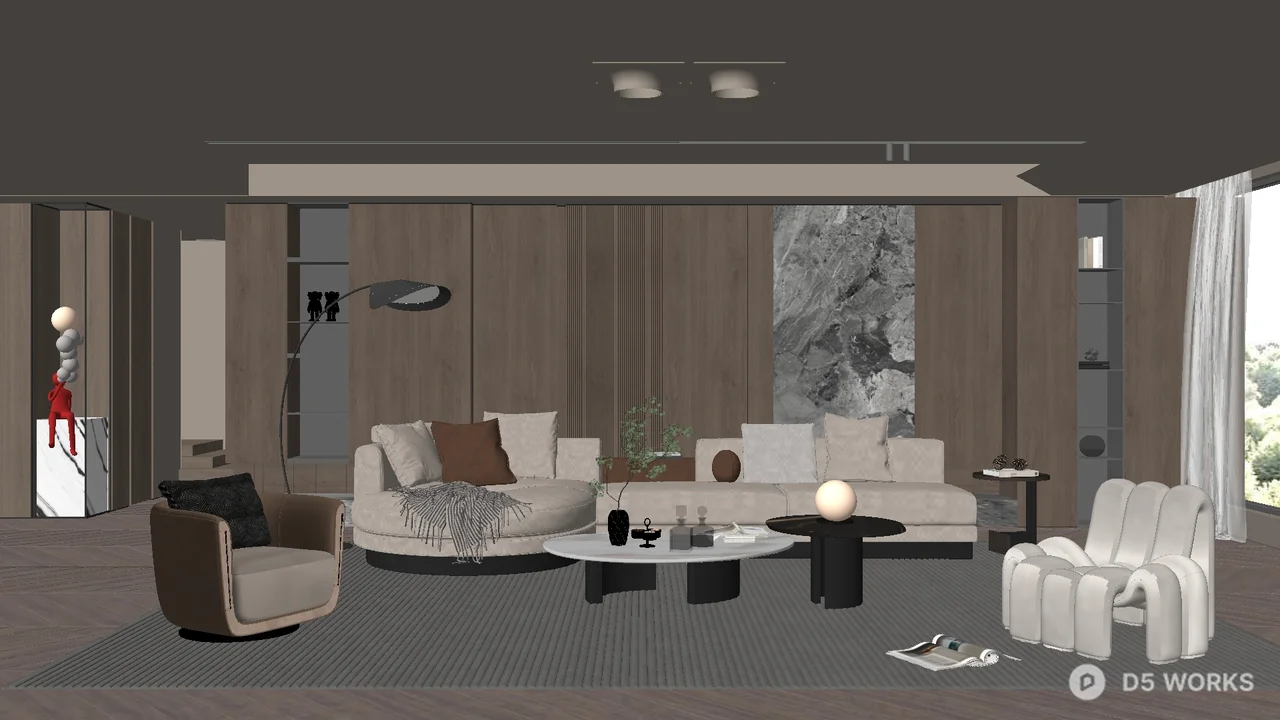 Modern Minimalist Living Room with Neutral Tones 3d model - Image 1