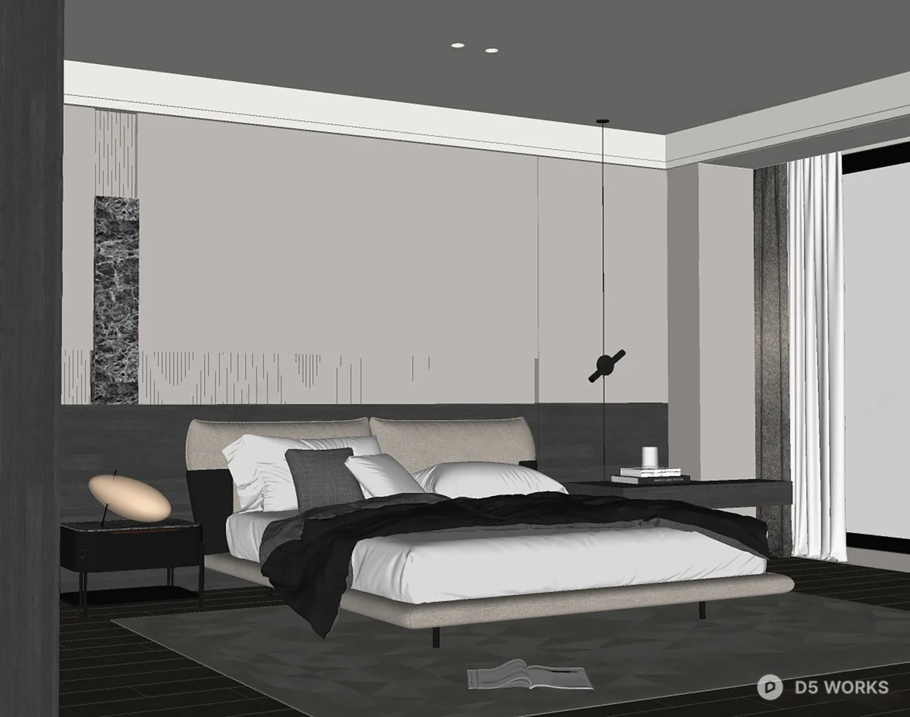 Minimalist Modern Bedroom with Ambient Lighting 3d model thumbnail 2
