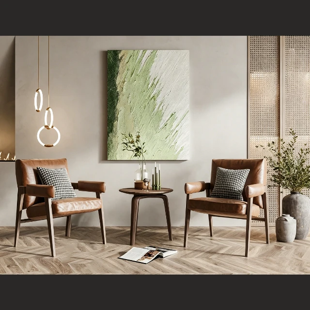 Mid-Century Modern Leather Armchair and Side Table Set 3d model