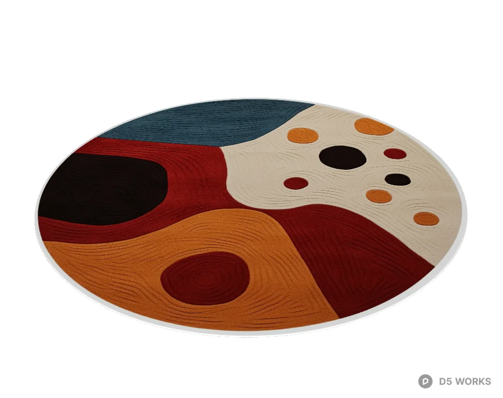 Modern Abstract Round Area Rug with Organic Shapes 3d model thumbnail 2
