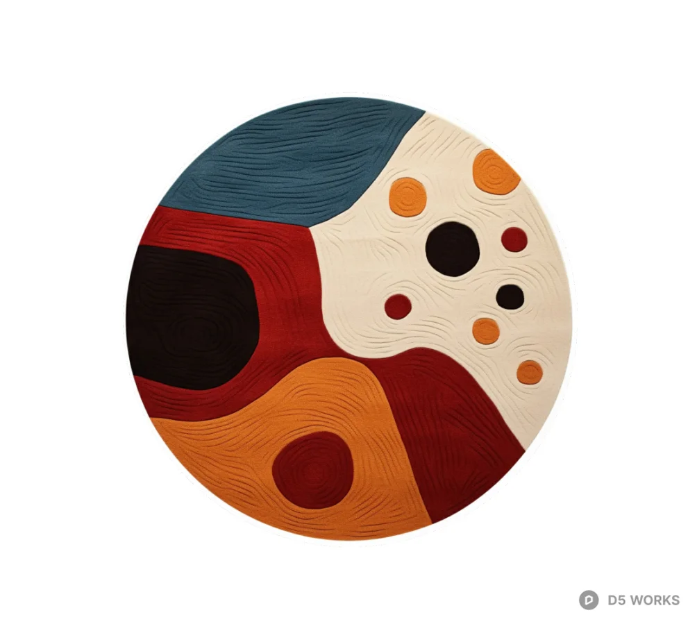 Modern Abstract Round Area Rug with Organic Shapes 3d model - Image 1