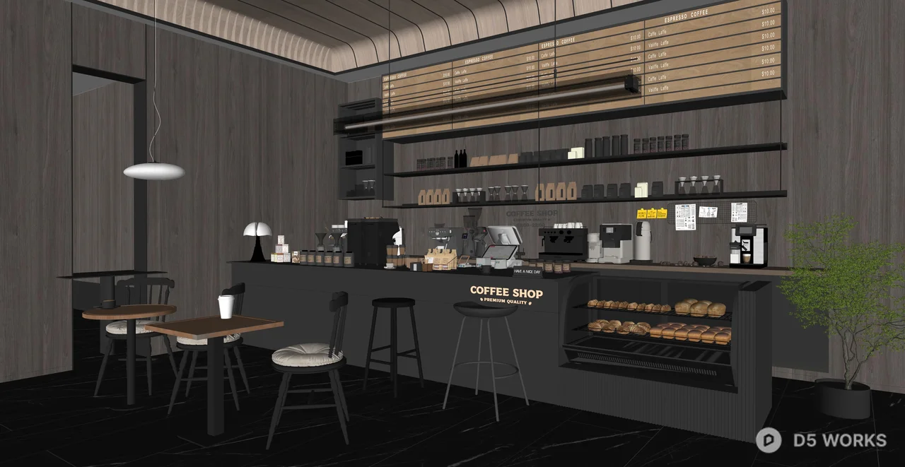 Modern Industrial Coffee Shop Interior Scene 3d model thumbnail 2