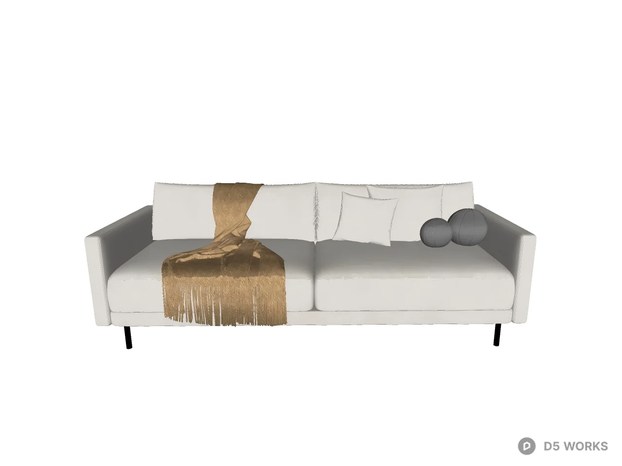 Modern Cream Fabric Sofa with Mustard Throw 3d model thumbnail 2