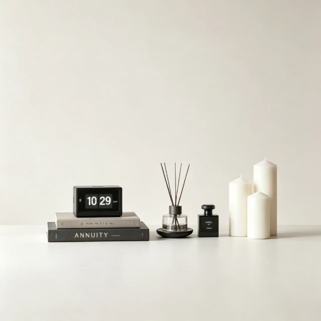 Minimalist Home Decor Set with Flip Clock and Candles 3d model