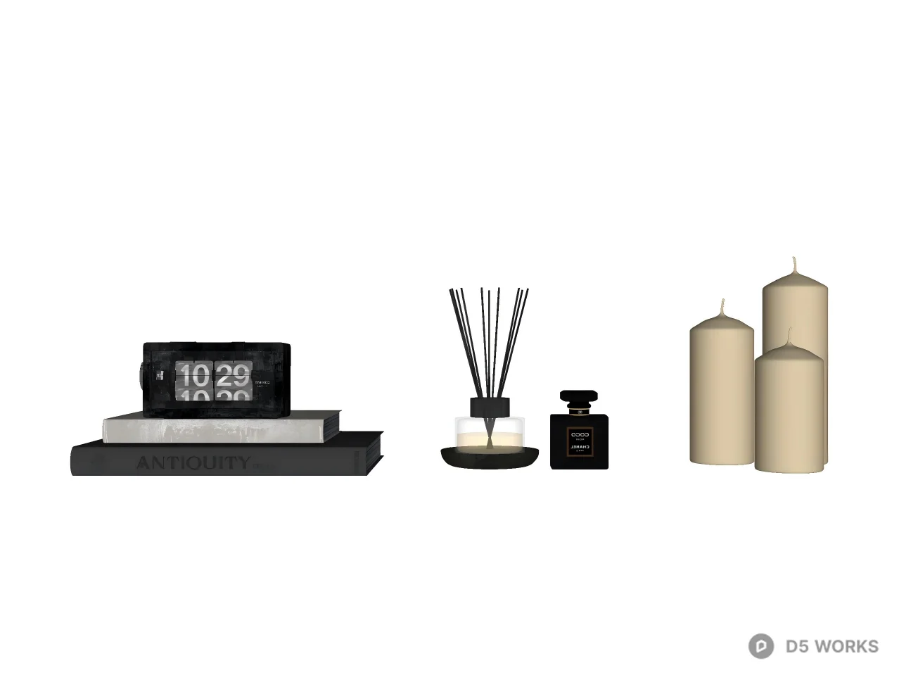 Minimalist Home Decor Set with Flip Clock and Candles 3d model thumbnail 2