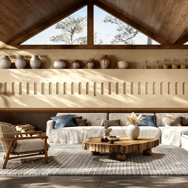 Rustic Wabi-Sabi Living Room Interior Scene 3d model