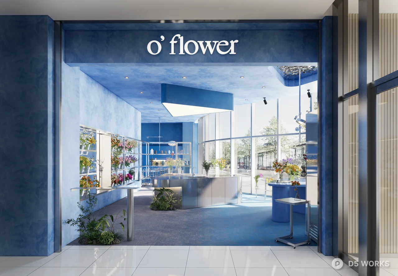 Minimalist Blue Flower Shop Interior 3d model - Image 1