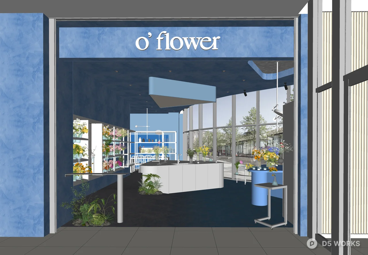 Minimalist Blue Flower Shop Interior 3d model thumbnail 2