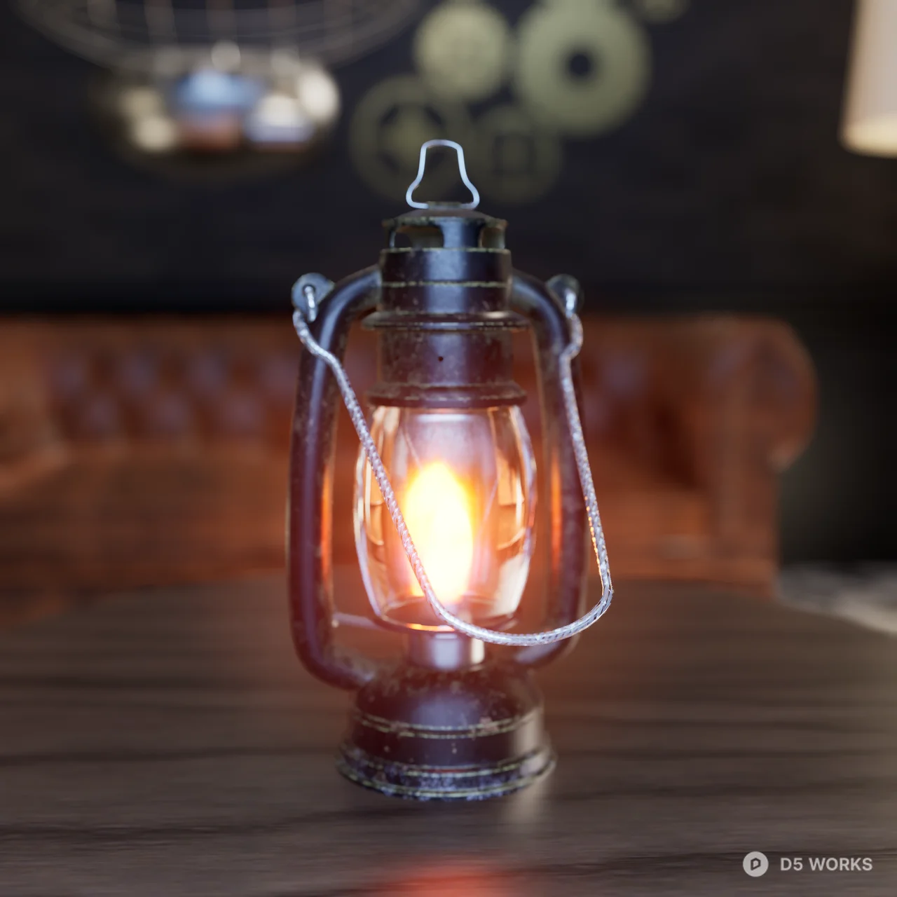 Vintage Rusty Oil Lantern with Realistic Flame 3d model thumbnail 5
