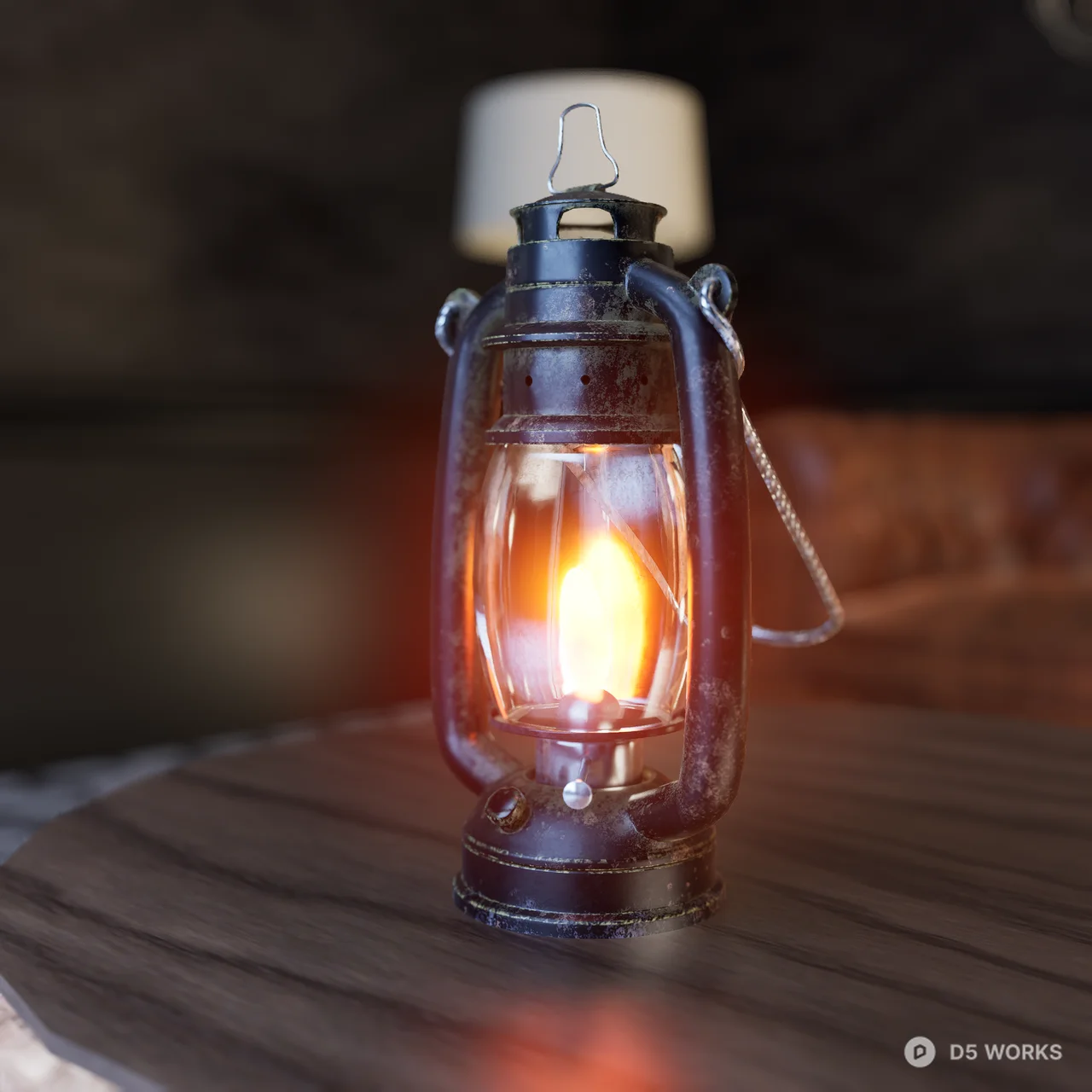 Vintage Rusty Oil Lantern with Realistic Flame 3d model thumbnail 3