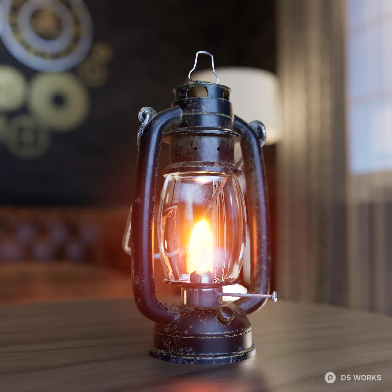 Vintage Rusty Oil Lantern with Realistic Flame 3d model thumbnail 4