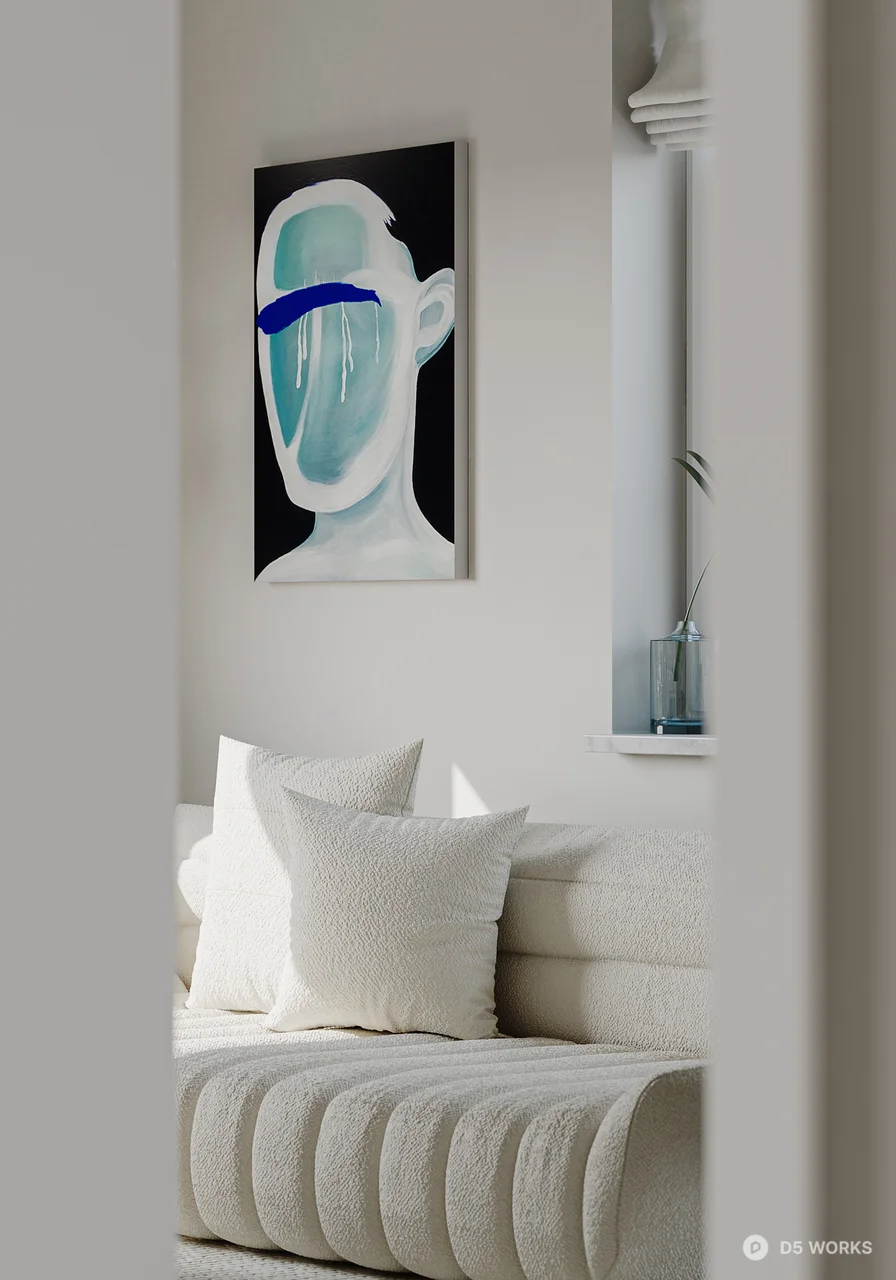 Minimalist Living Room with Curved Sofa and Bookshelf 3d model thumbnail 5