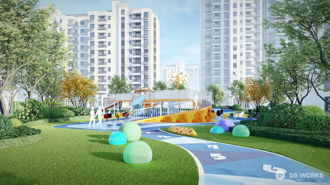 Modern Children's Playground In Urban Residential Community 3d model thumbnail 3