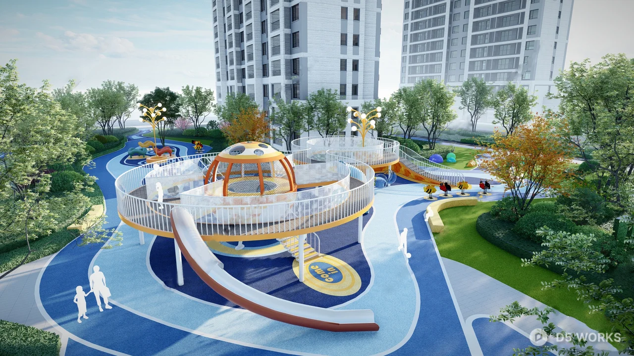 Modern Children's Playground In Urban Residential Community 3d model - Image 1
