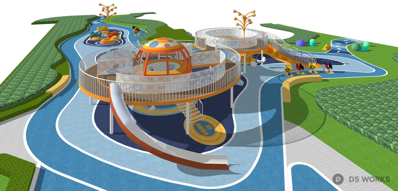 Modern Children's Playground In Urban Residential Community 3d model thumbnail 2