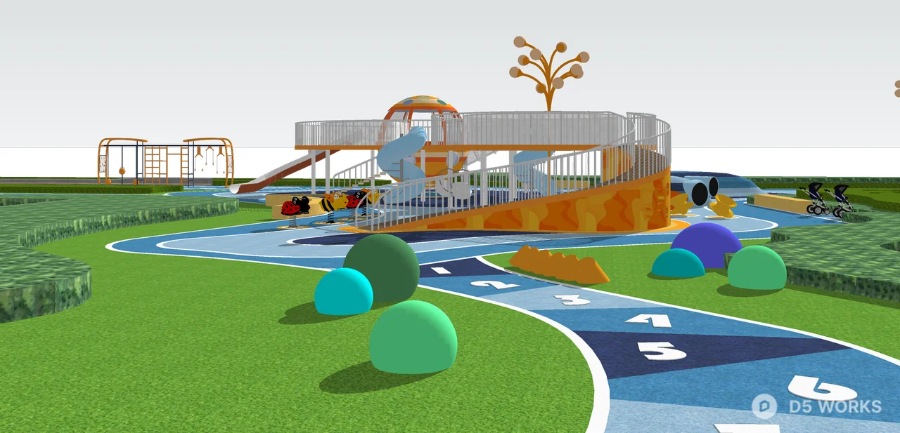 Modern Children's Playground In Urban Residential Community 3d model thumbnail 4