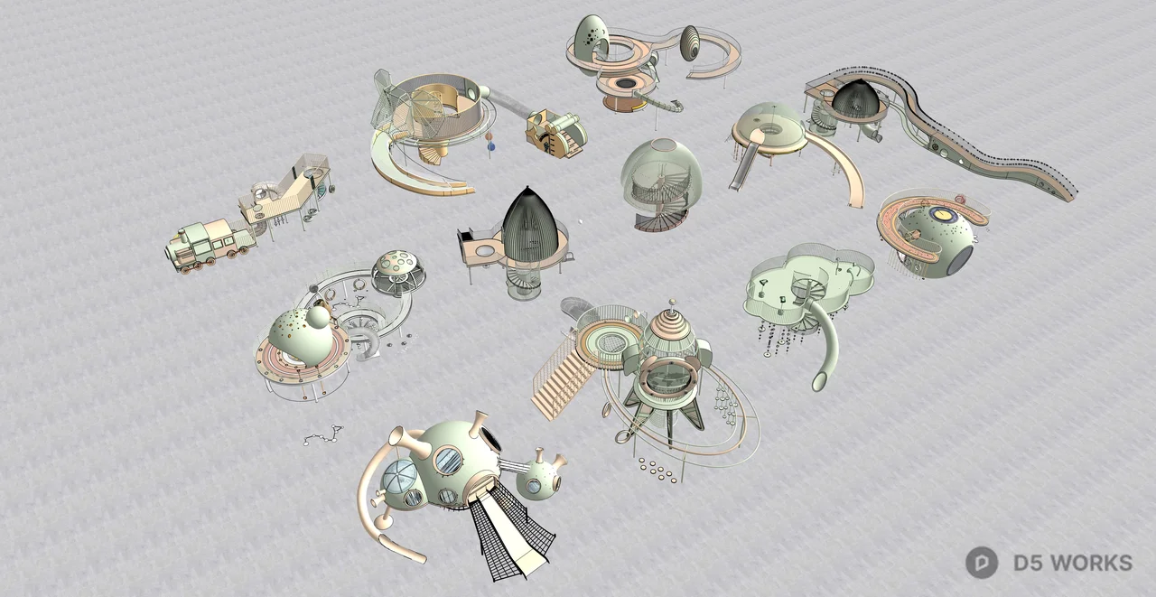 Modern futuristic science fiction spacecraft rocket amusement facility 3d model thumbnail 2