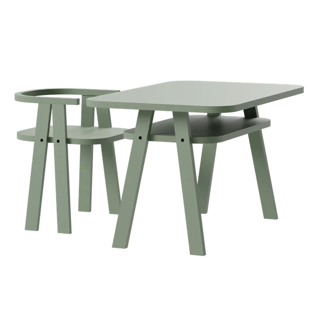 Minimalist Sage Green Wooden Desk and Chair Set 3d model