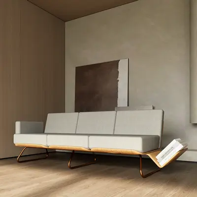 Minimalist Wood Frame Three Seater Sofa 3d model