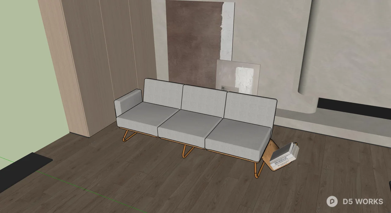 Minimalist Wood Frame Three Seater Sofa 3d model thumbnail 5