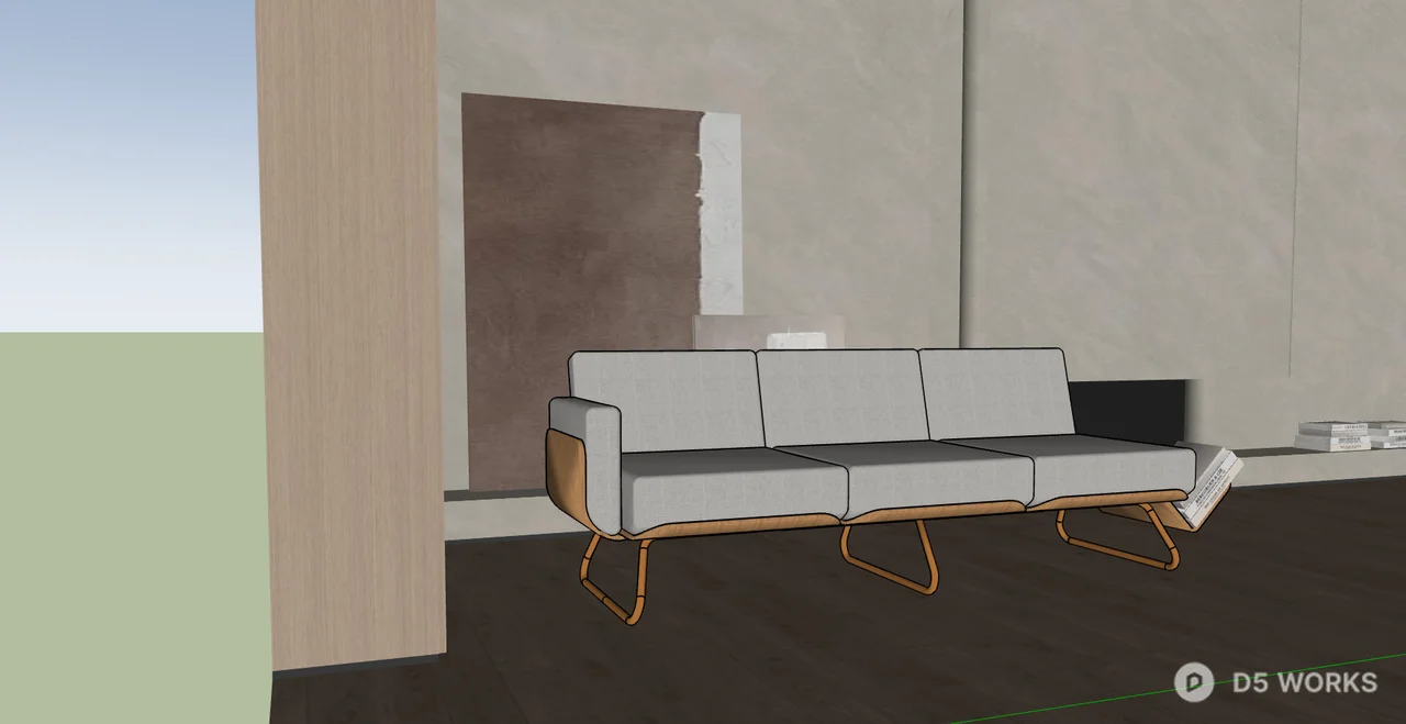 Minimalist Wood Frame Three Seater Sofa 3d model thumbnail 3
