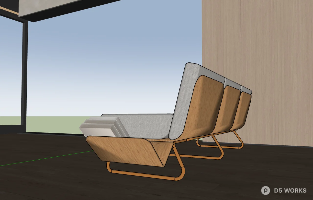 Minimalist Wood Frame Three Seater Sofa 3d model thumbnail 2