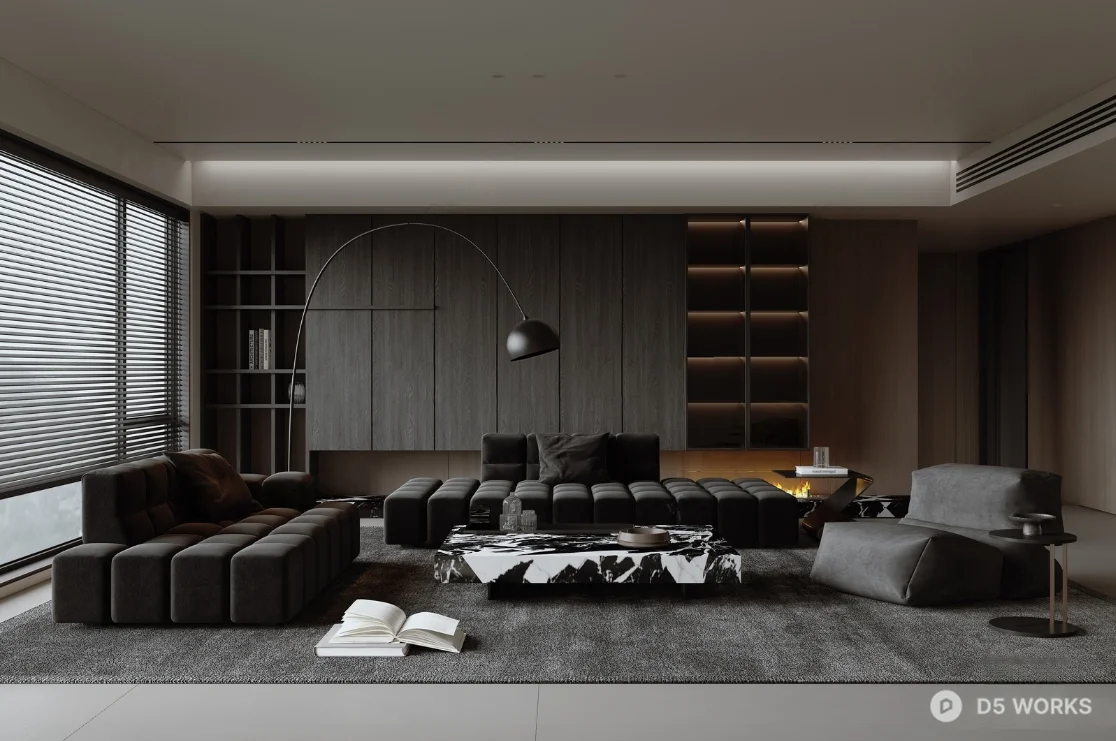 Modern Minimalist Living Room with Modular Sofa 3d model - Image 1