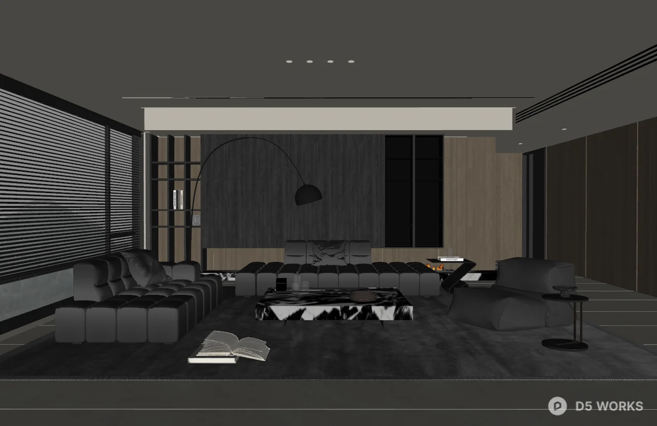 Modern Minimalist Living Room with Modular Sofa 3d model thumbnail 2
