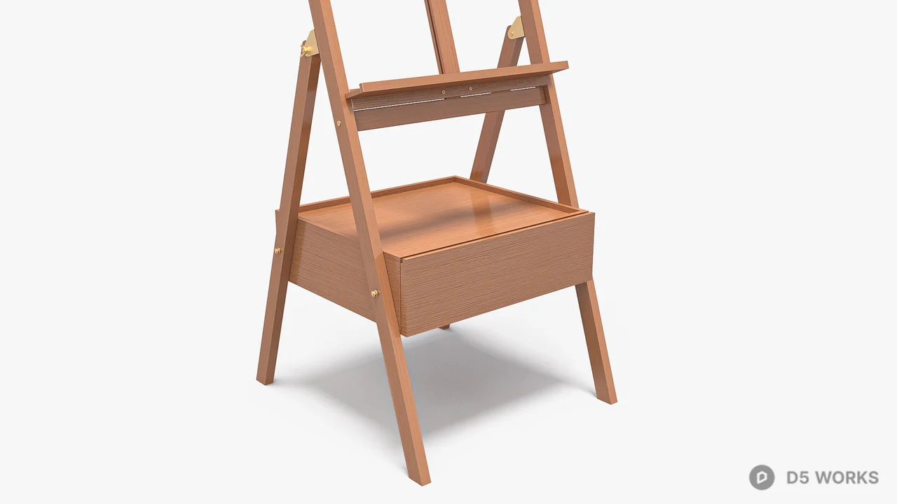Wooden Easel With Storage Drawer 3d model thumbnail 10