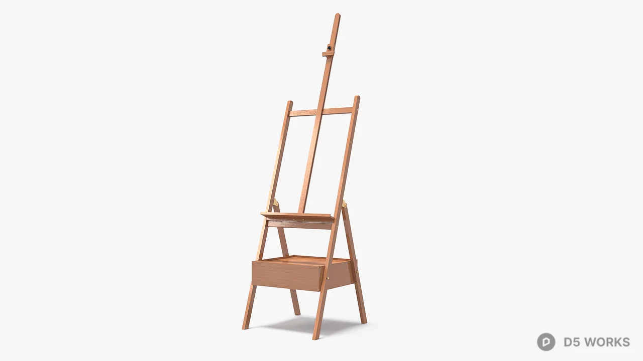 Wooden Easel With Storage Drawer 3d model thumbnail 7