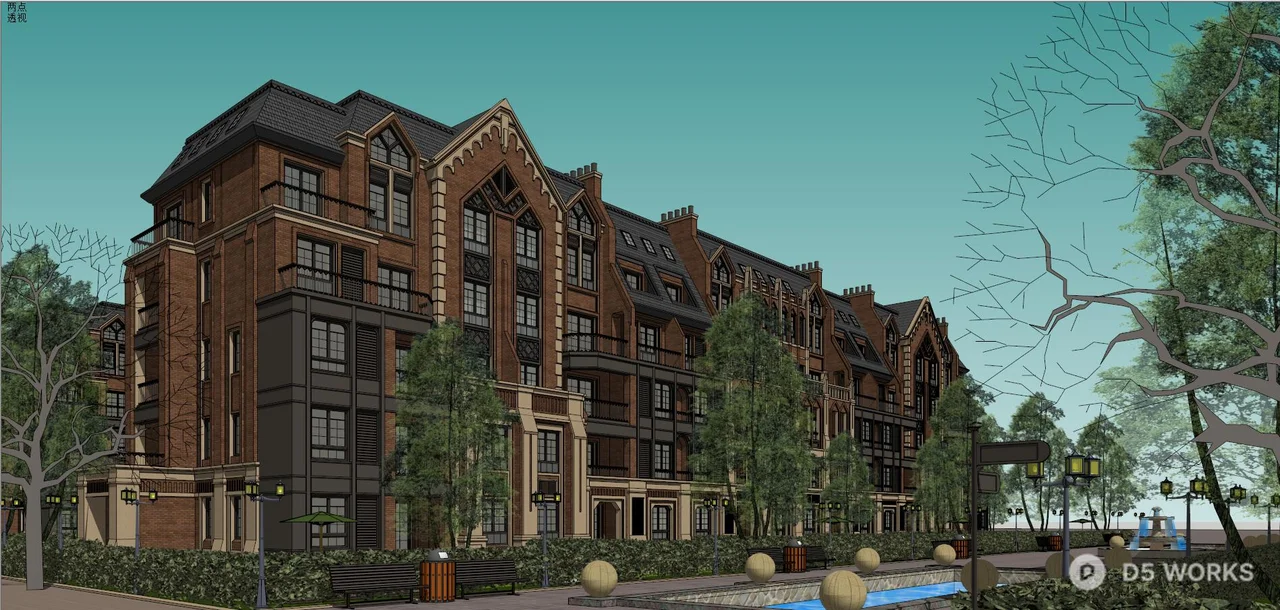 Multi-Story Residential Building With Gothic Revival Facade 3d model thumbnail 2