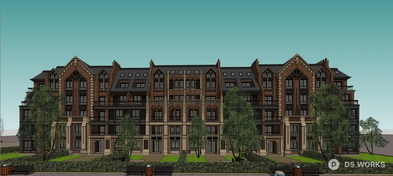 Multi-Story Residential Building With Gothic Revival Facade 3d model - Image 1