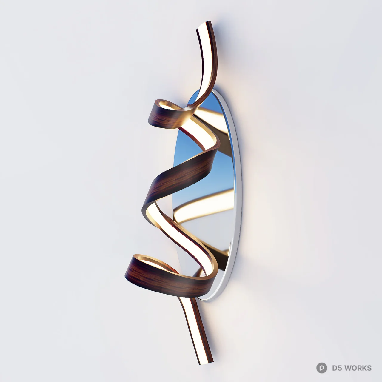Modern Spiral LED Wood Wall Sconce 3d model thumbnail 2