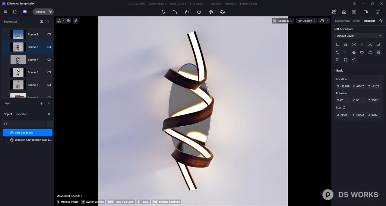 Modern Spiral LED Wood Wall Sconce 3d model thumbnail 3